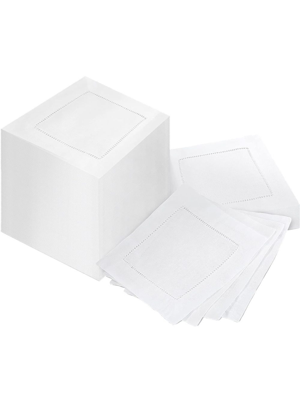NEW Jerify 160 Pcs Linen Cocktail Napkins Bulk 
6”x6” White Cloth Hemstitch